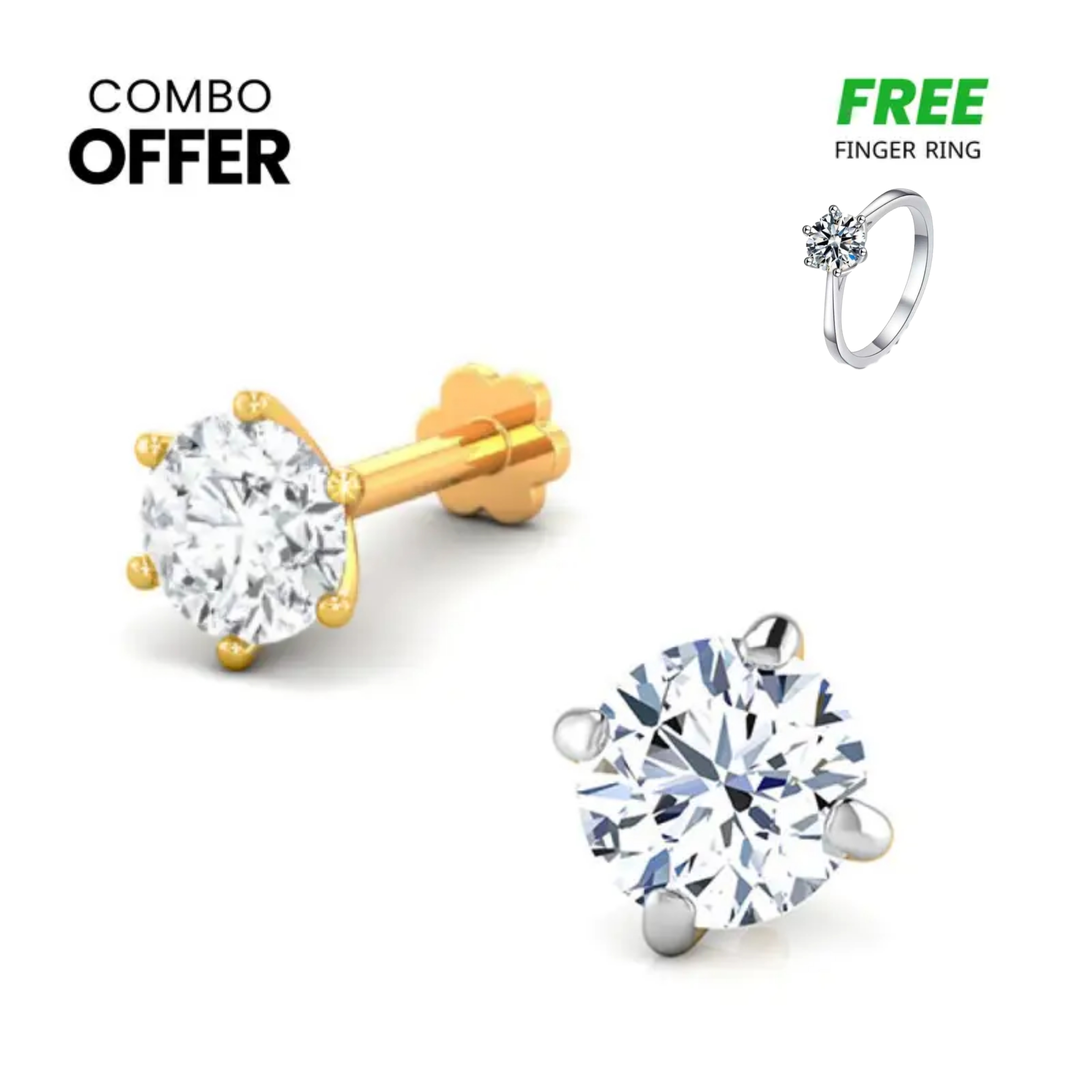 1 Stone(Combo) Nosepin with Gemstone Finger Ring